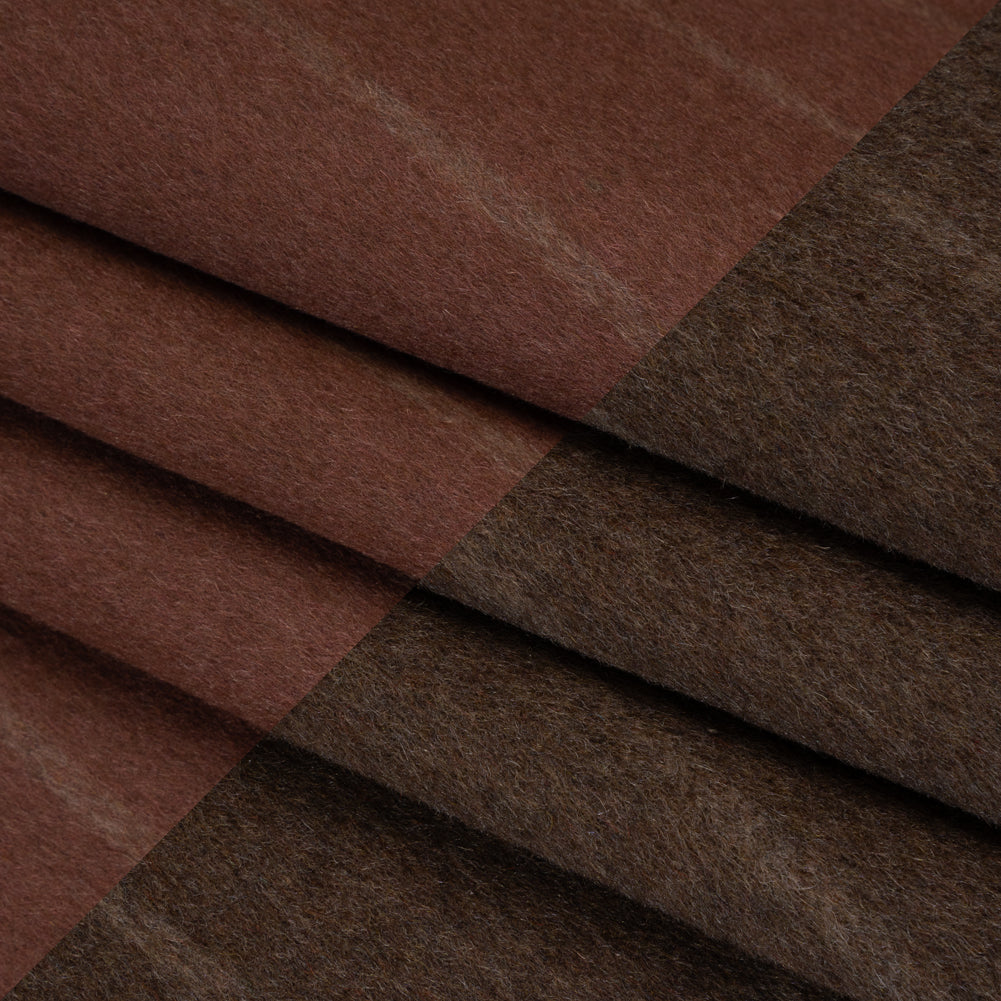 Brushed Wool Double Cloth Coating - Burgundy and Dark Brown Chalk Stripes - Deadstock - Folded