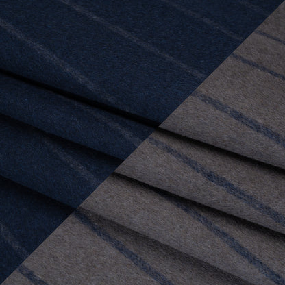 Brushed Wool Double Cloth Coating - Navy Blue and Gray Chalk Stripes - Deadstock
