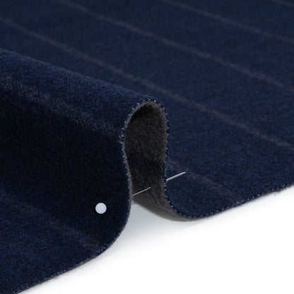 Brushed Wool Double Cloth Coating - Navy Blue and Gray Chalk Stripes - Deadstock