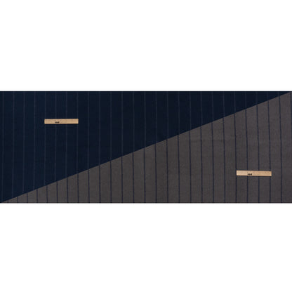 Brushed Wool Double Cloth Coating - Navy Blue and Gray Chalk Stripes - Deadstock