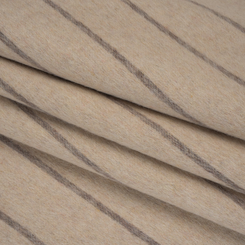 Brushed Wool Double Cloth Coating - Beige and Taupe Chalk Stripes - Deadstock