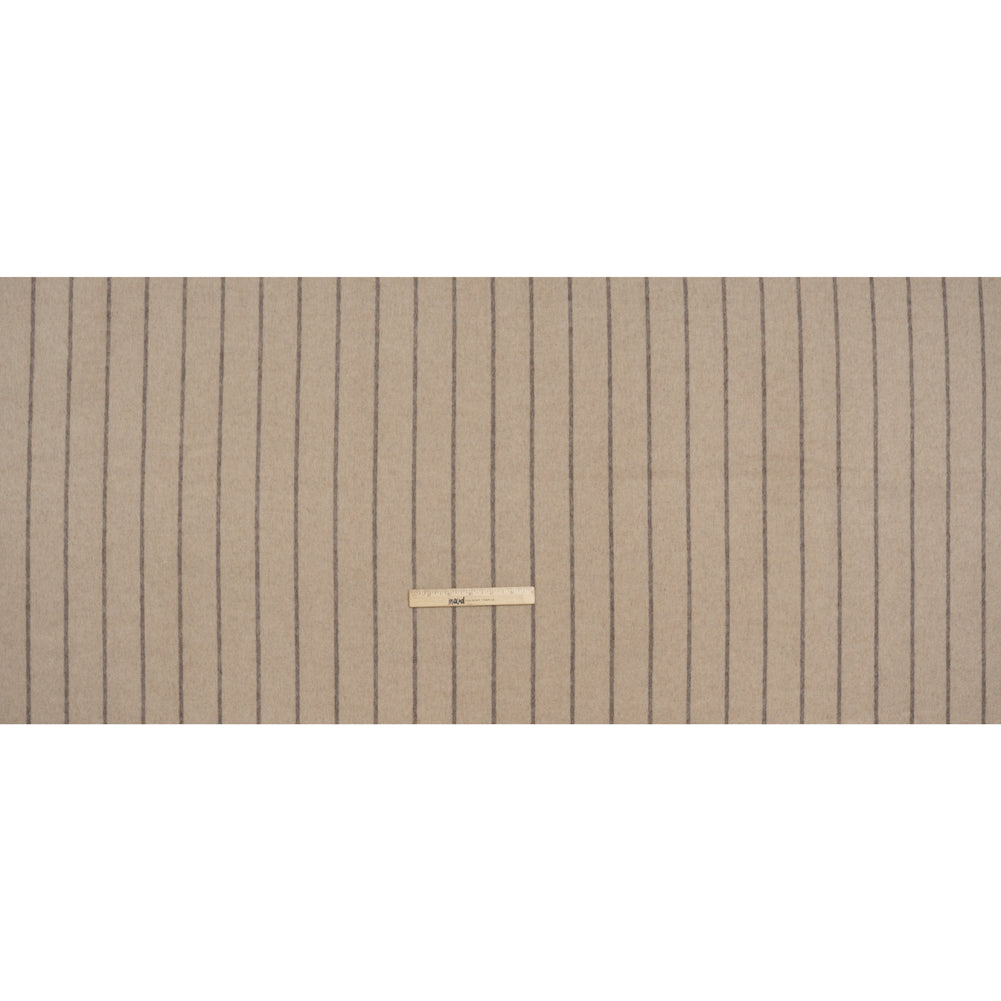 Brushed Wool Double Cloth Coating - Beige and Taupe Chalk Stripes - Deadstock