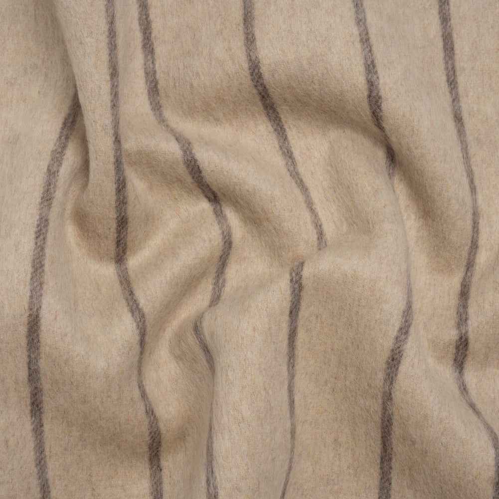 Brushed Wool Double Cloth Coating - Beige and Taupe Chalk Stripes - Deadstock