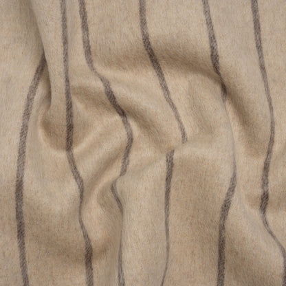Brushed Wool Double Cloth Coating - Beige and Taupe Chalk Stripes - Deadstock