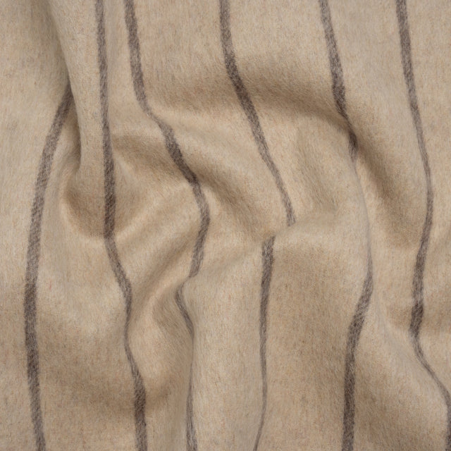 Brushed Wool Double Cloth Coating - Beige and Taupe Chalk Stripes - Deadstock