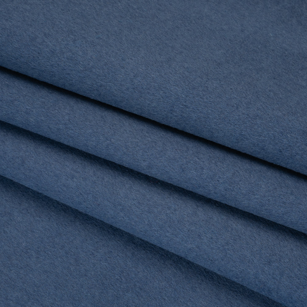 Brushed Wool Blend Double Cloth Coating - Denim Blue - Deadstock - Folded