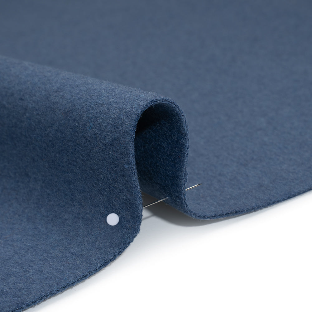 Brushed Wool Blend Double Cloth Coating - Denim Blue - Deadstock - Detail