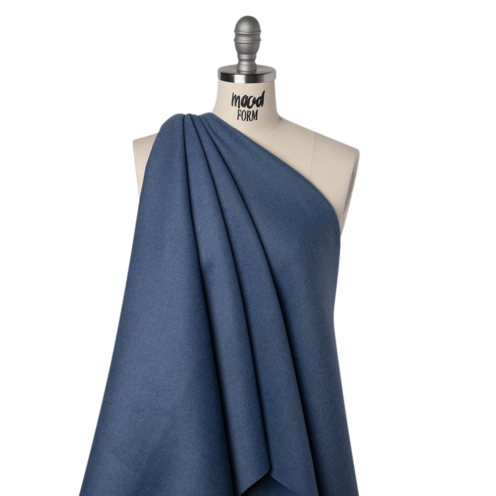 Brushed Wool Blend Double Cloth Coating - Denim Blue - Deadstock - Drape