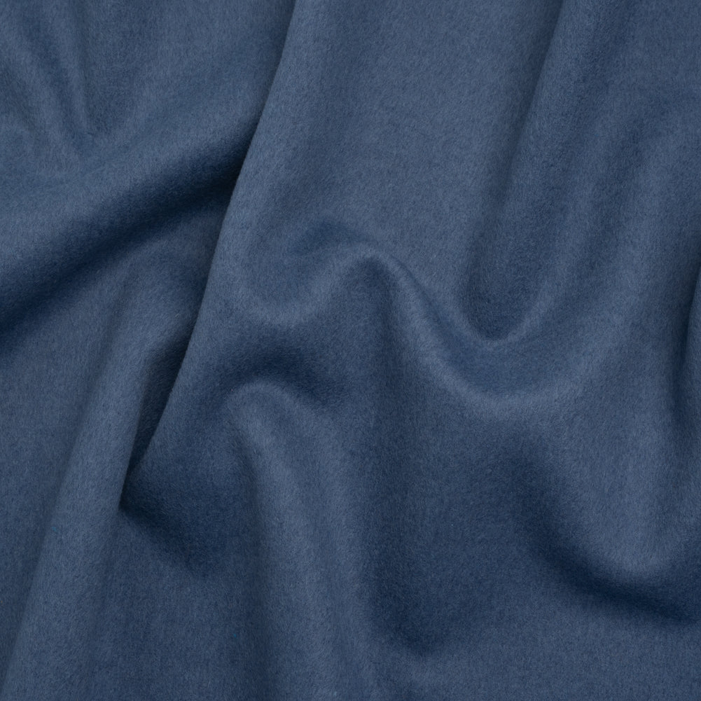 Brushed Wool Blend Double Cloth Coating - Denim Blue - Deadstock