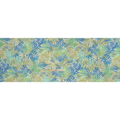 Slubbed Polyester and Rayon Woven - Blue, Green and Beige Palm Leaves - Designer Deadstock Full