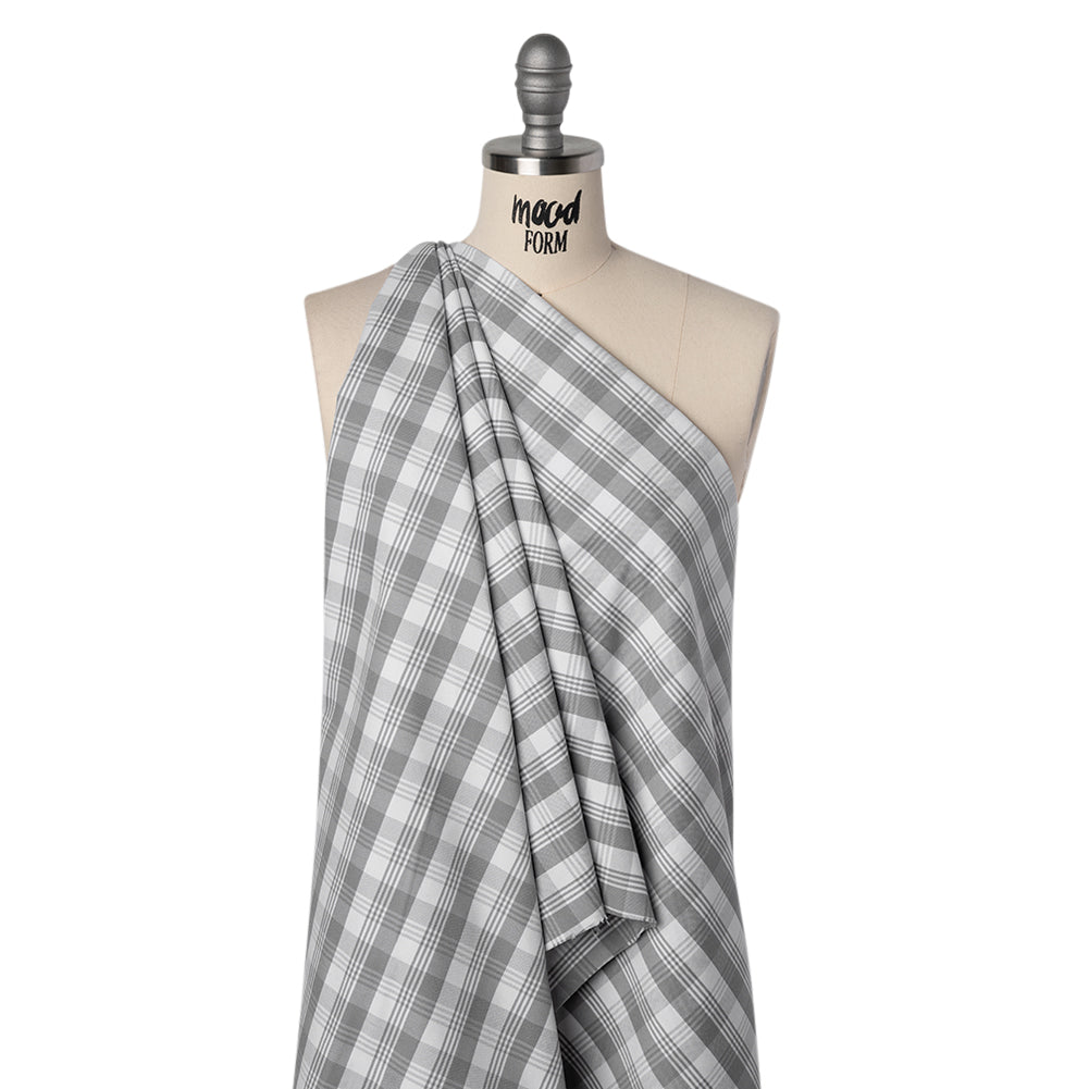 Cotton Oxford Shirting - Gray and White Plaid - Deadstock