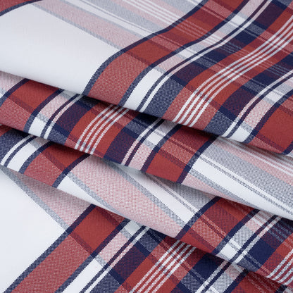 Cotton Oxford Shirting - White, Dark Blue and Wine Red Plaid - Deadstock