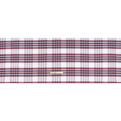 Cotton Oxford Shirting - White, Dark Blue and Wine Red Plaid - Deadstock