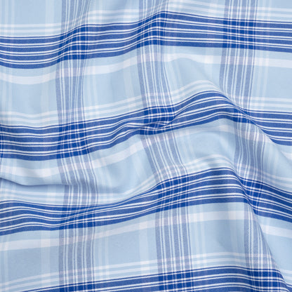 Cotton Oxford Shirting - Sky and Cobalt Blue Plaid - Deadstock