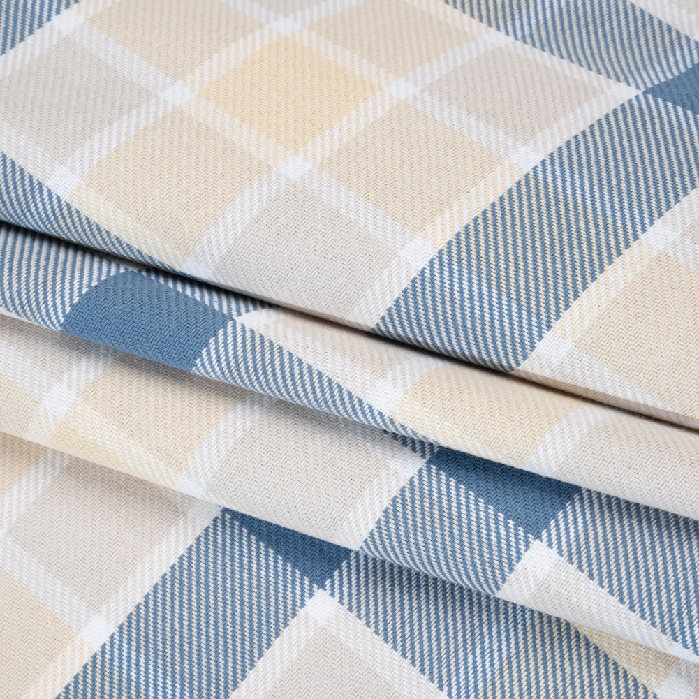 Cotton Twill - Blue and Cream Plaid - Deadstock