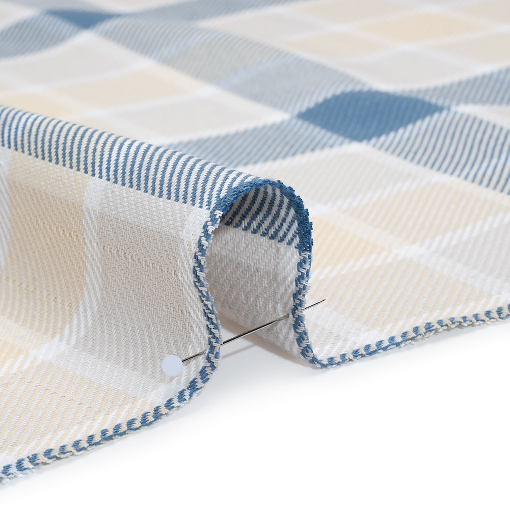 Cotton Twill - Blue and Cream Plaid - Deadstock