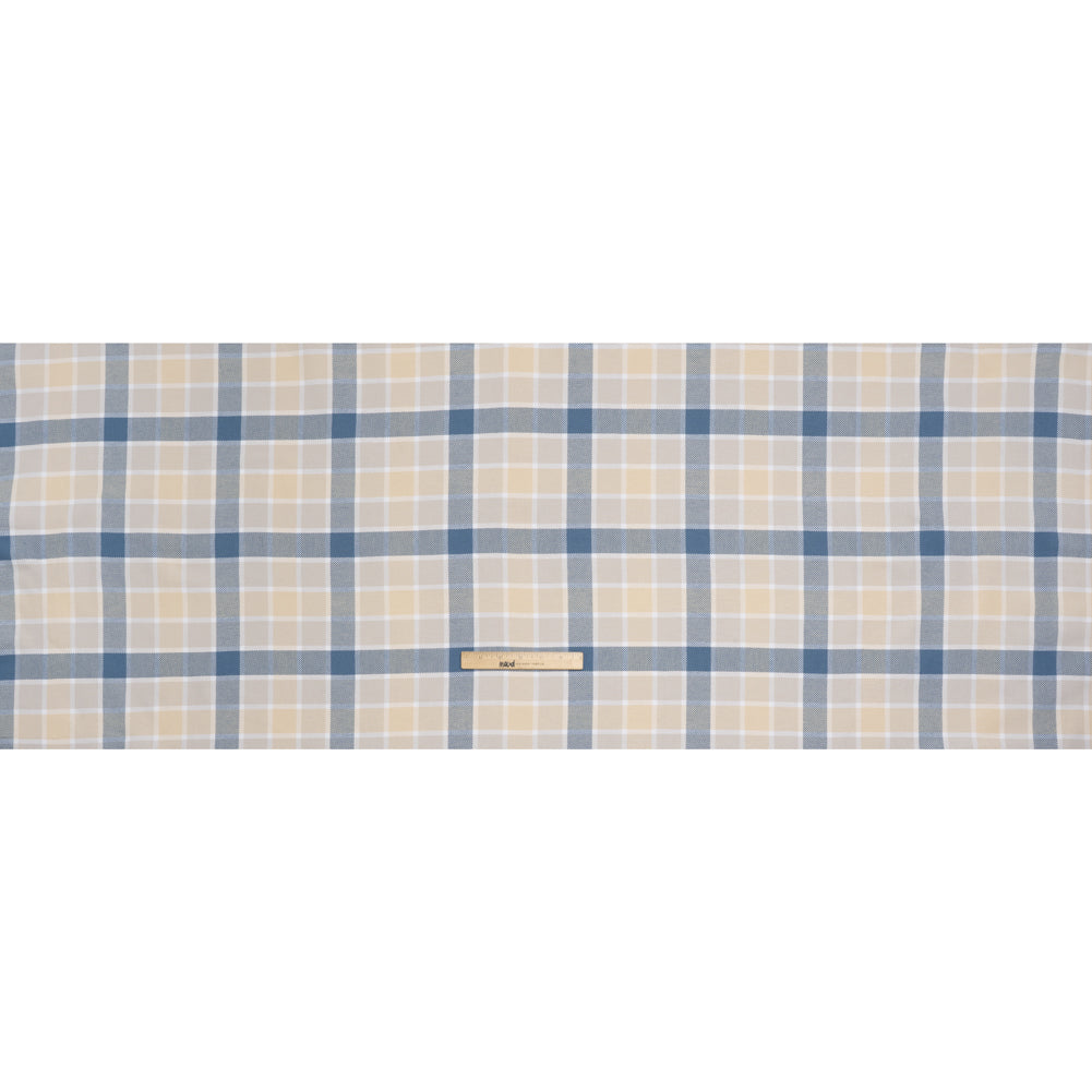 Cotton Twill - Blue and Cream Plaid - Deadstock