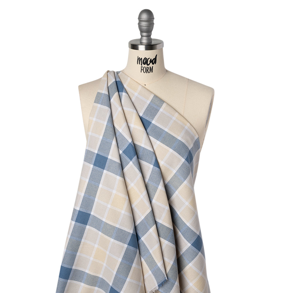Cotton Twill - Blue and Cream Plaid - Deadstock