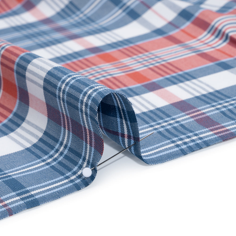 Cotton Oxford Shirting - Classic Blue, Cherry Tomato and White Plaid - Deadstock