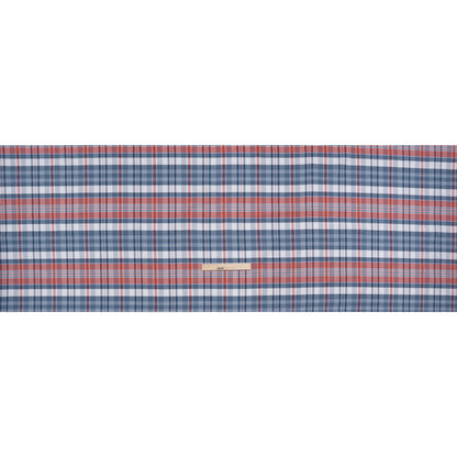Cotton Oxford Shirting - Classic Blue, Cherry Tomato and White Plaid - Deadstock