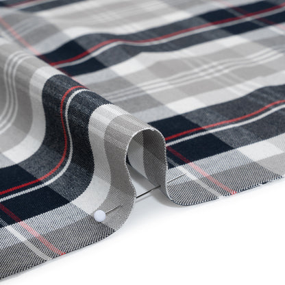 Cotton Oxford Shirting - Warm Gray, Cool Black and Red Plaid - Deadstock