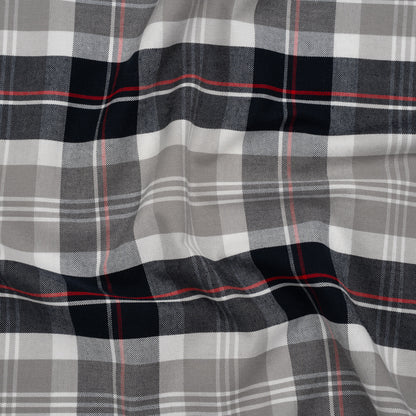 Cotton Oxford Shirting - Warm Gray, Cool Black and Red Plaid - Deadstock