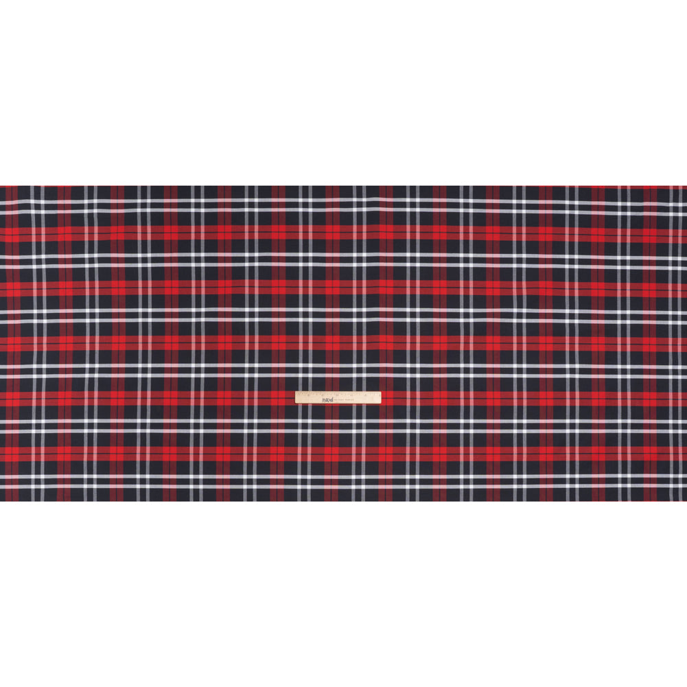 Cotton Oxford Shirting - Navy Blue, Red and White Plaid - Deadstock - Full