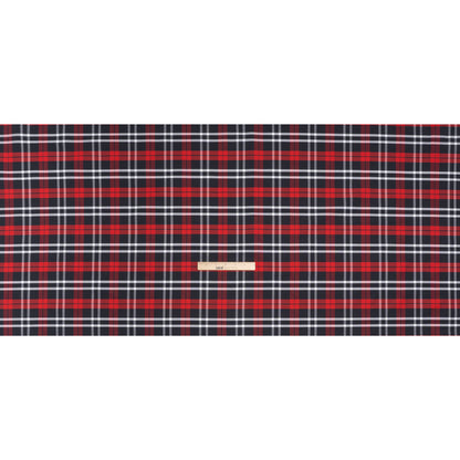 Cotton Oxford Shirting - Navy Blue, Red and White Plaid - Deadstock