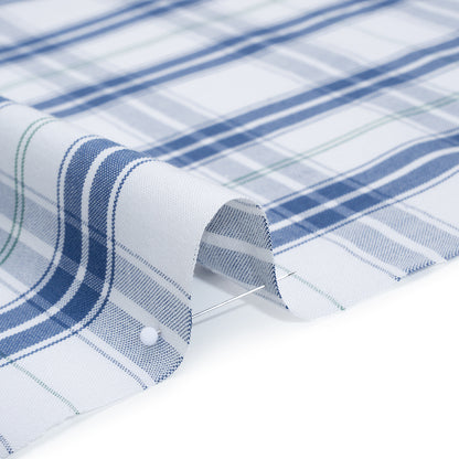 Cotton Oxford Shirting - Classic Blue, White and Leaf Green Plaid - Deadstock