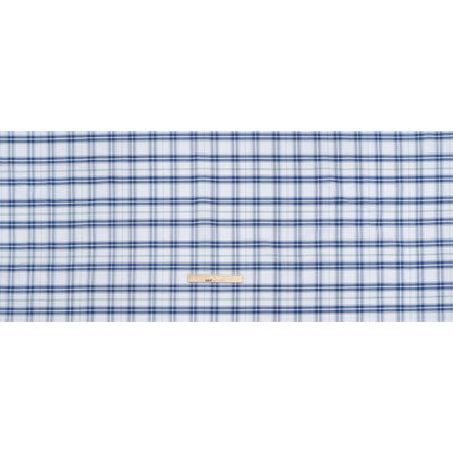 Cotton Oxford Shirting - Classic Blue, White and Leaf Green Plaid - Deadstock