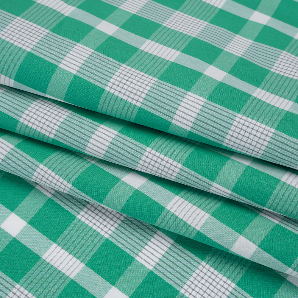 Cotton Shirting - Dark Mint Green and White Plaid - Deadstock - Folded