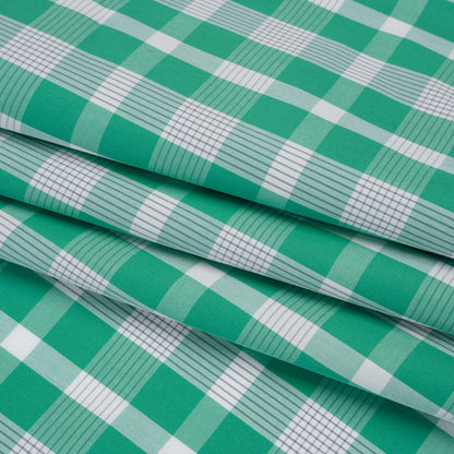 Cotton Shirting - Dark Mint Green and White Plaid - Deadstock
