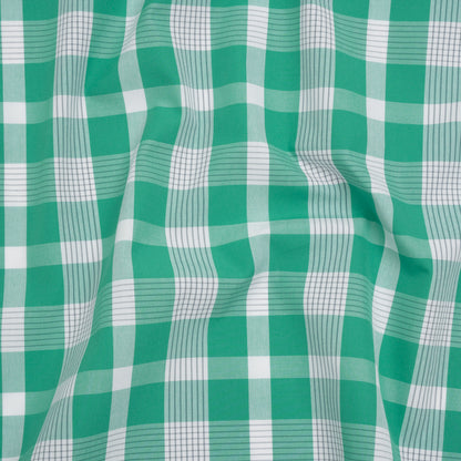 Cotton Shirting - Dark Mint Green and White Plaid - Deadstock
