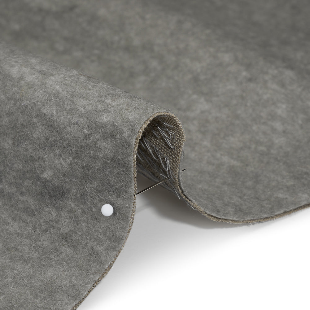Wool Felt with Stitched Linen Burlap Backing - Heathered Gray and Oatmeal - Deadstock Detail