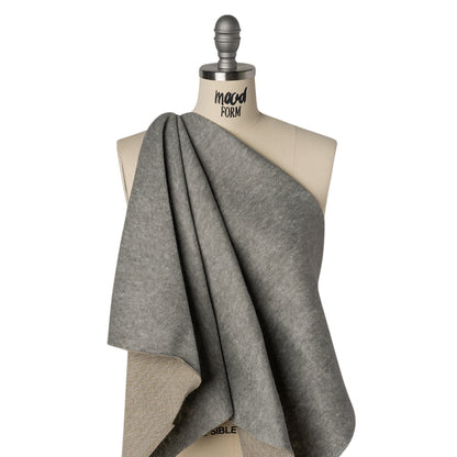 Wool Felt with Stitched Linen Burlap Backing - Heathered Gray and Oatmeal - Deadstock Drape