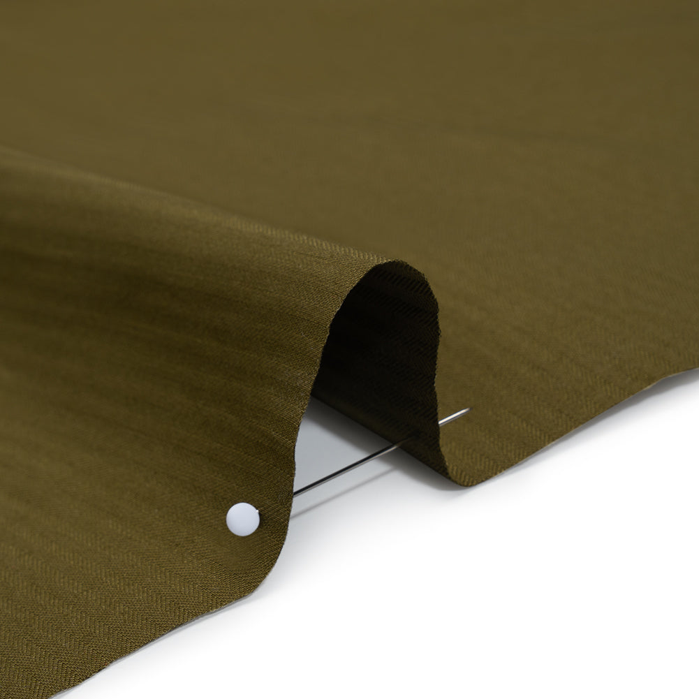 Cotton Twill Shirting - Dark Olive Green Subtle Stripes - Deadstock
