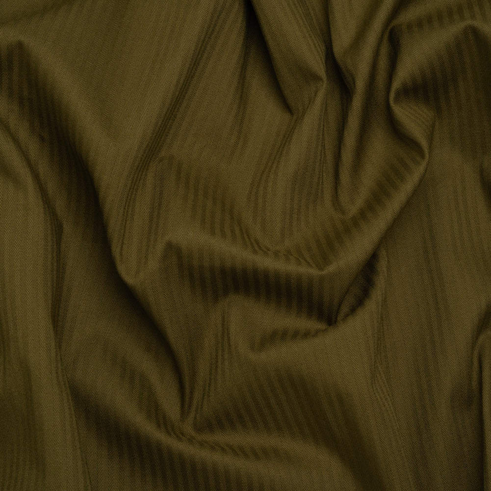 Cotton Twill Shirting - Dark Olive Green Subtle Stripes - Deadstock