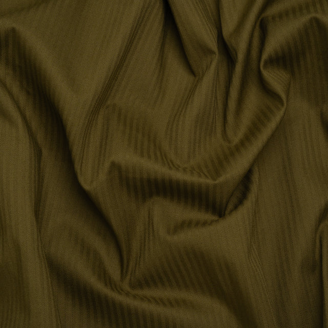 Cotton Twill Shirting - Dark Olive Green Subtle Stripes - Deadstock