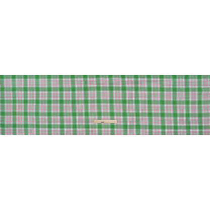 Lightweight Cotton Twill Flannel - Baby Pink, Kelly Green and White Plaid - Deadstock - Full