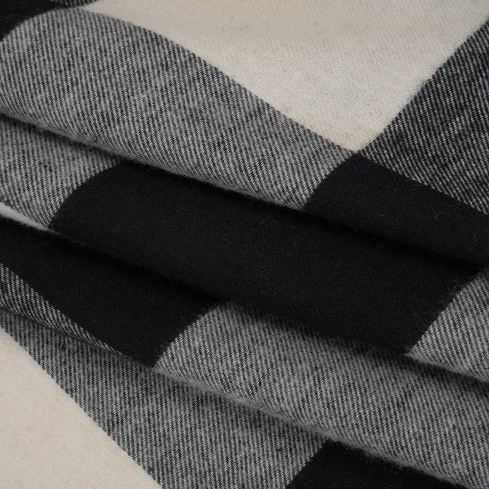 Cotton Twill Flannel - Black and Ecru Buffalo Check - Deadstock Folded