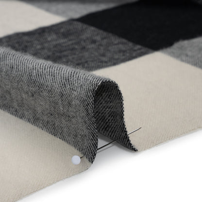 Cotton Twill Flannel - Black and Ecru Buffalo Check - Deadstock Detail