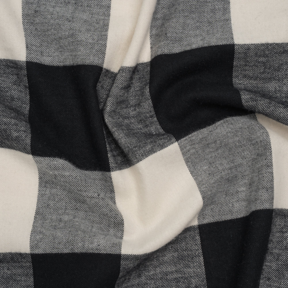 Cotton Twill Flannel - Black and Ecru Buffalo Check - Deadstock