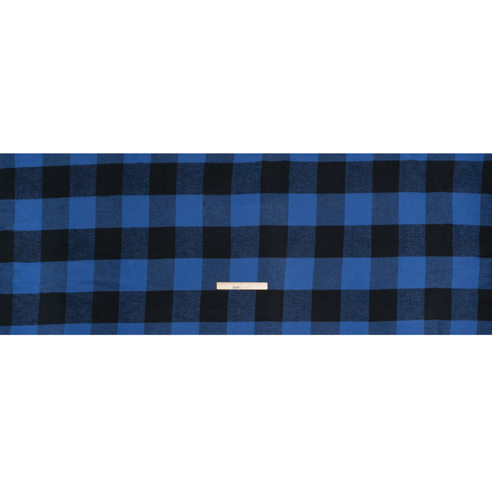 Cotton Twill Flannel - Blue and Black Buffalo Check - Deadstock