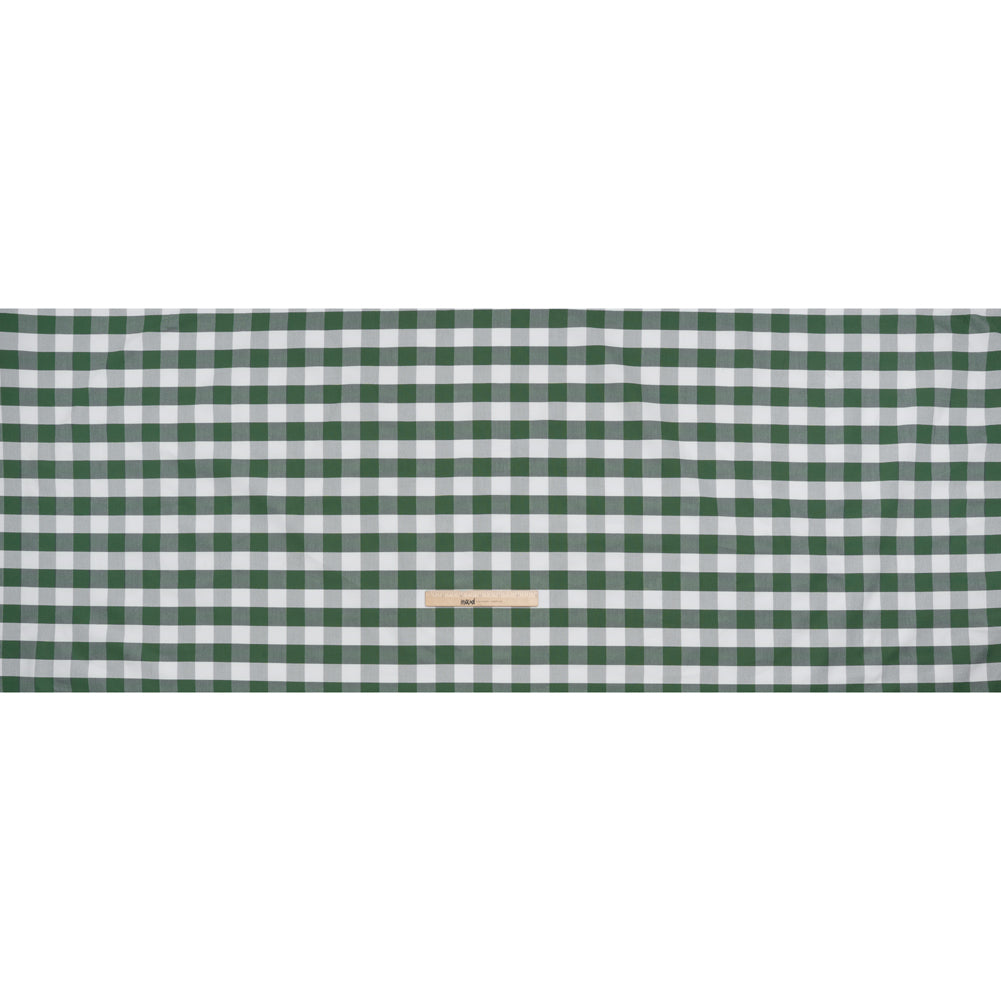 Cotton Oxford Shirting - Jolly Green and White Checks - Deadstock