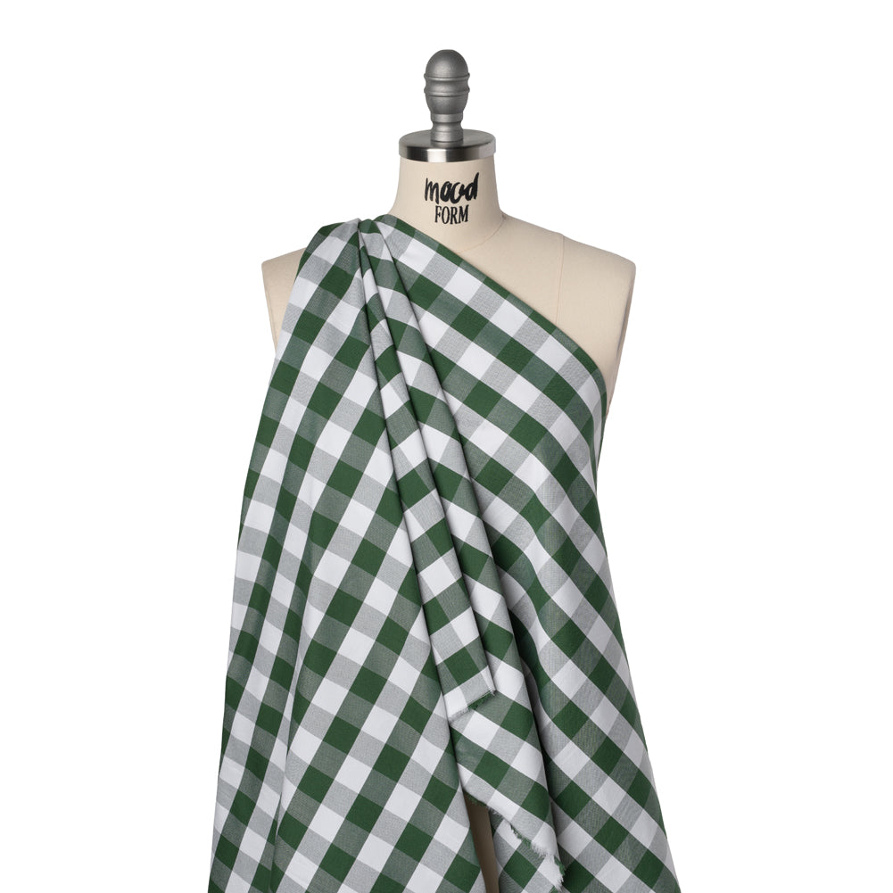 Cotton Oxford Shirting - Jolly Green and White Checks - Deadstock