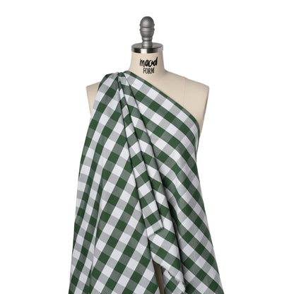 Cotton Oxford Shirting - Jolly Green and White Checks - Deadstock
