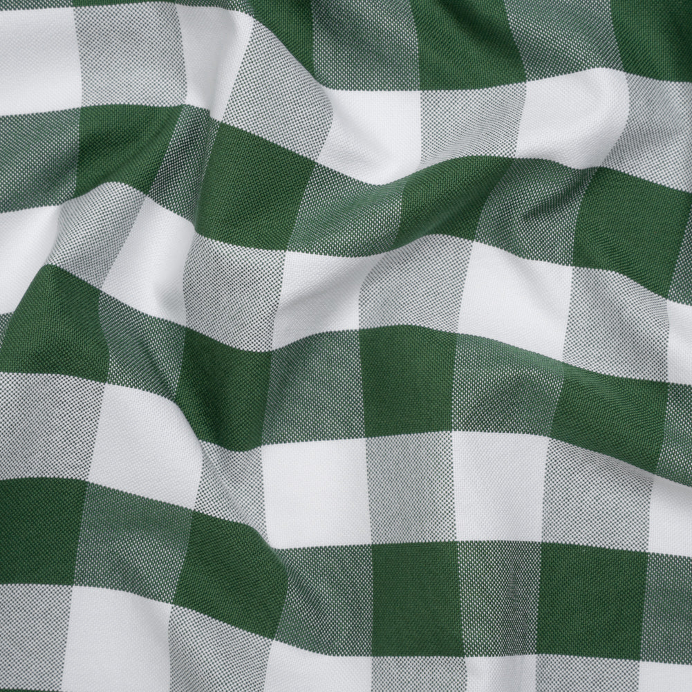 Cotton Oxford Shirting - Jolly Green and White Checks - Deadstock