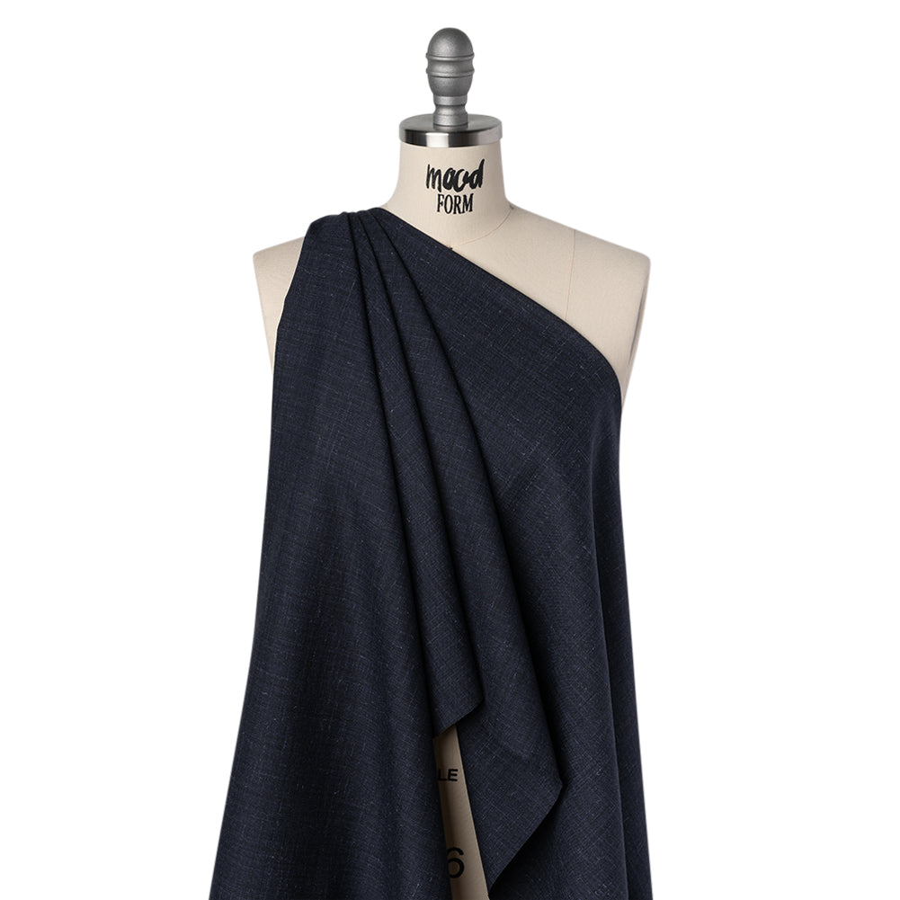 Wool and Alpaca Suiting Made in Italy - Heathered Dark Indigo - Deadstock Drape