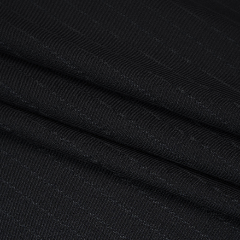 Wool Twill Suiting Made in Italy - Black Tonal Stripes - Deadstock