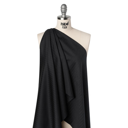 Wool Twill Suiting Made in Italy - Black Tonal Stripes - Deadstock